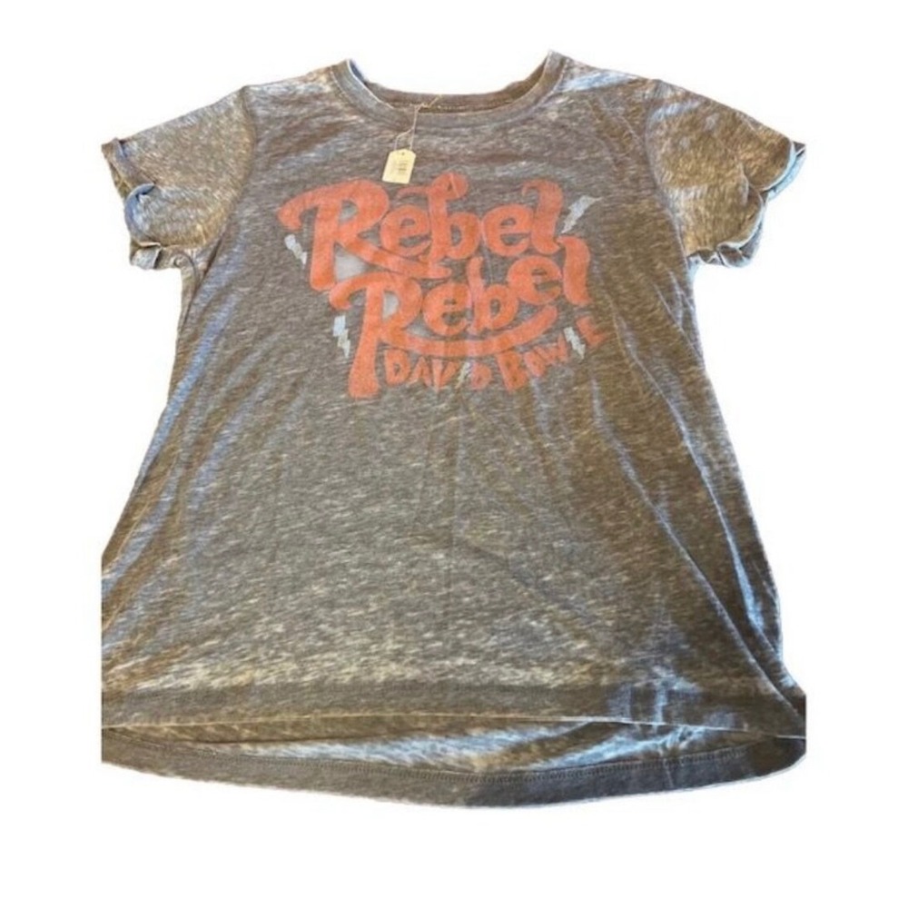Recycled Karma David Bowie Rebel Rebel Graphic Tee Gray Burnout Shirt Medium